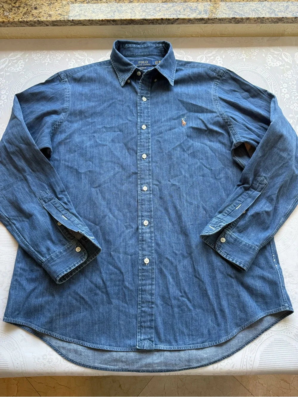 Polo by Ralph Lauren Indigo Blue Denim Jeans Button-Down Shirt Men’s Size L